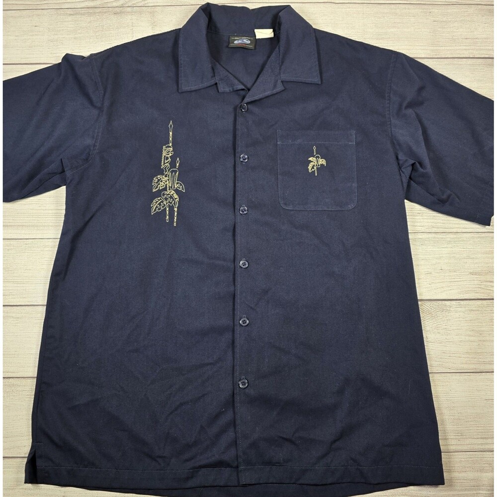 Anchor Blue Mens Vintage Y2K Navy Embroidered Button Down Camp Shirt Mens Sz XL